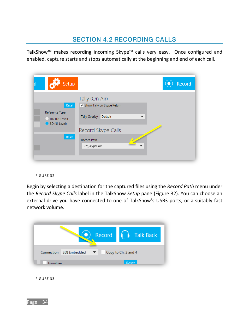 Ection, Ecording, Alls | NewTek TalkShow VS-100 User Manual | Page 42 / 101