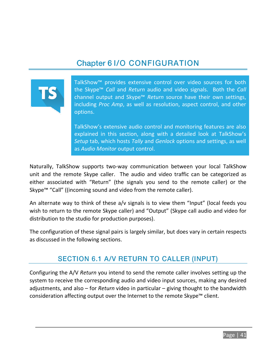 I/o configuration, Ection, Eturn to | Aller, Nput | NewTek TalkShow VS-100 User Manual | Page 49 / 101