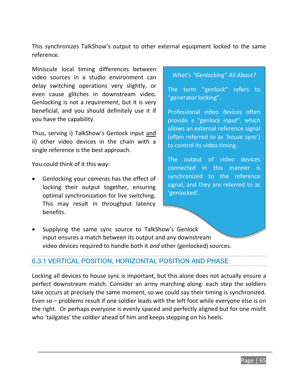 1 vertical position, horizontal position and phase | NewTek TalkShow VS-100 User Manual | Page 73 / 101