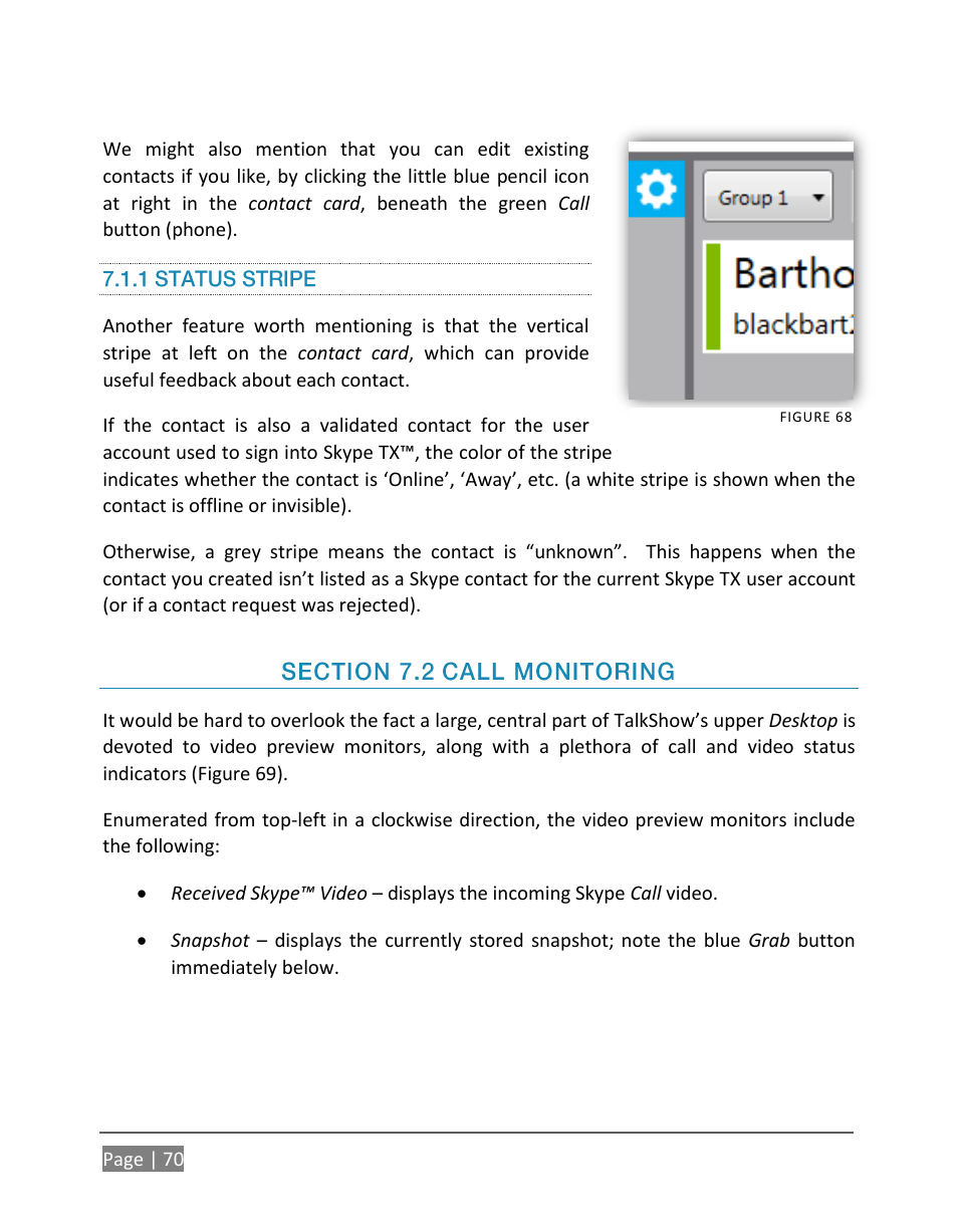 1 status stripe, Ection, Onitoring | NewTek TalkShow VS-100 User Manual | Page 78 / 101