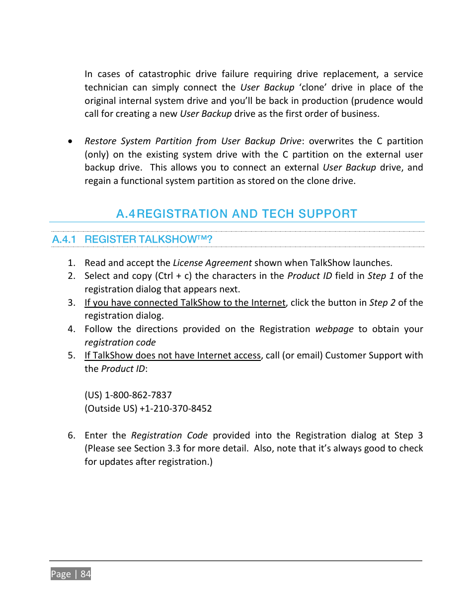 Egistration, Upport, A.4.1 | Register talkshow | NewTek TalkShow VS-100 User Manual | Page 92 / 101