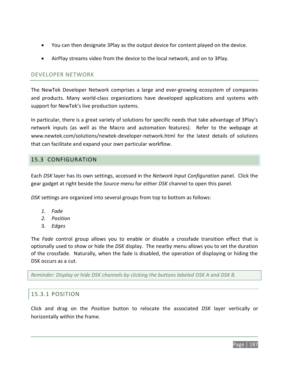 Configuration, Position | NewTek 3Play 4800 User Manual | Page 203 / 266