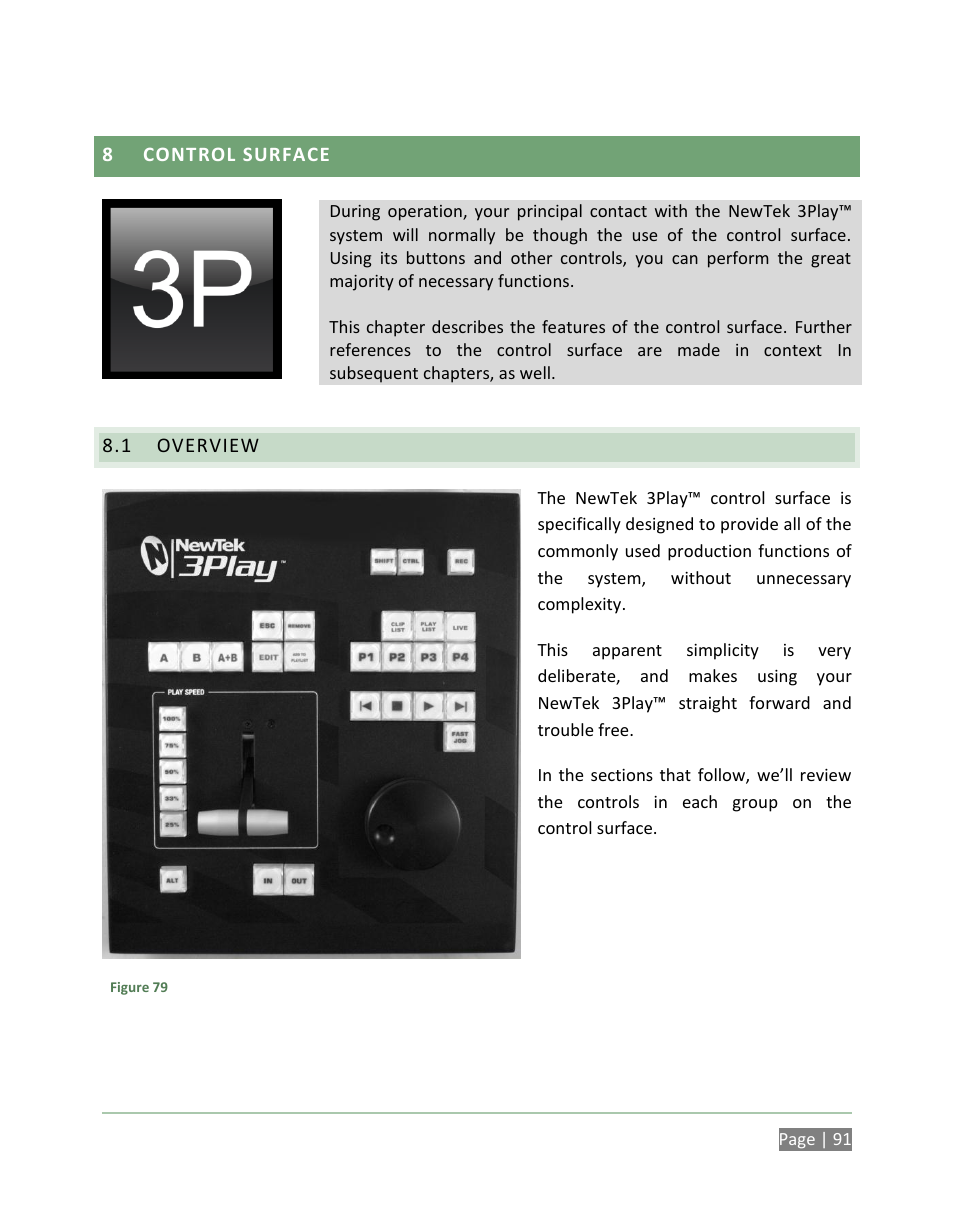 Control surface, Overview | NewTek 3Play 820 User Manual | Page 105 / 194