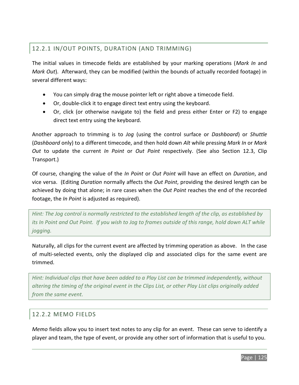 In/out points, duration (and trimming), Memo fields | NewTek 3Play 820 User Manual | Page 139 / 194