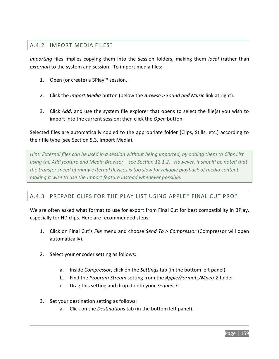 A.4.2, Import media files, A.4.3 | NewTek 3Play 820 User Manual | Page 173 / 194