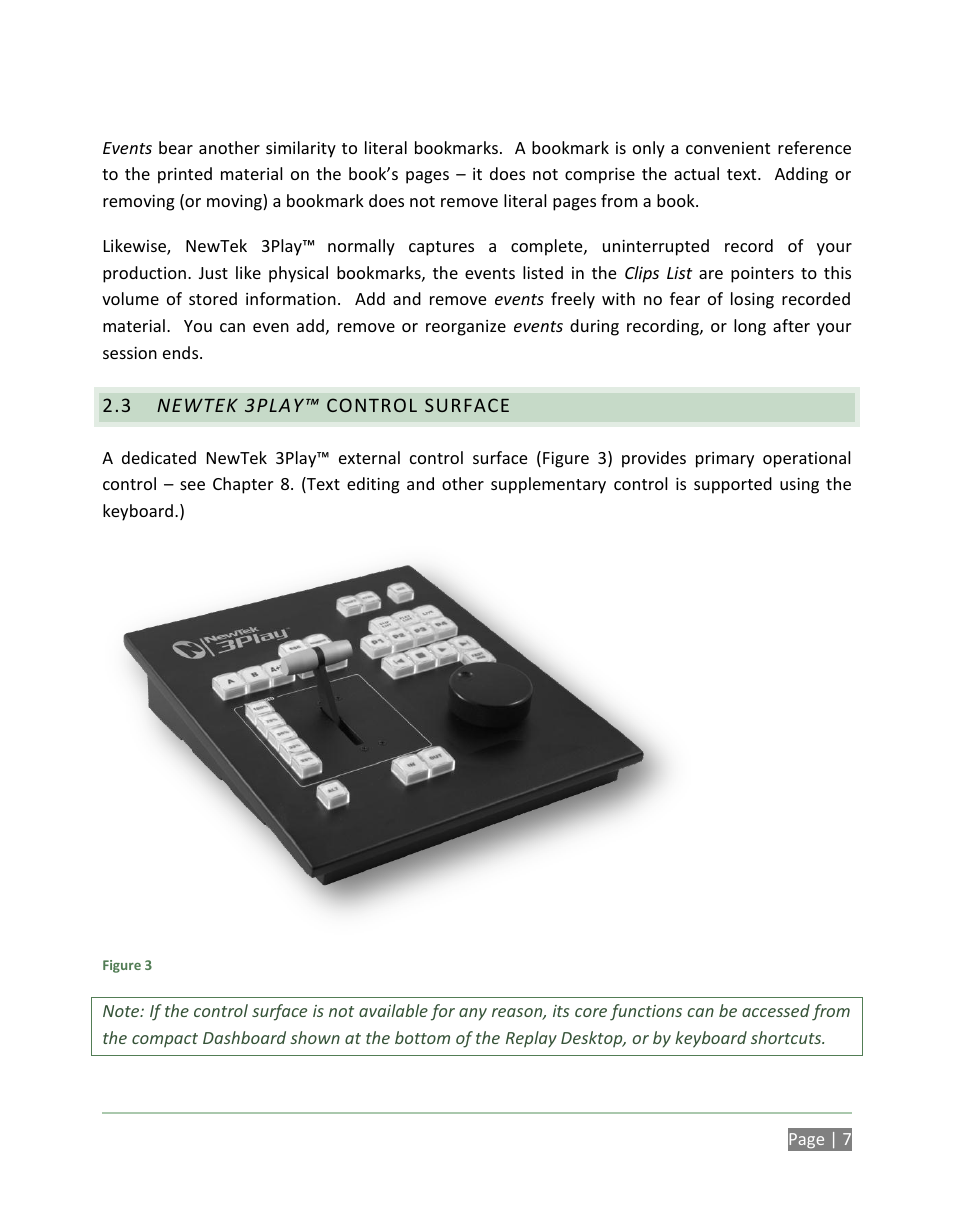 Newtek 3play™ control surface | NewTek 3Play 820 User Manual | Page 21 / 194