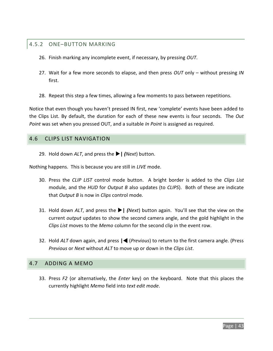 One–button marking, Clips list navigation, Adding a memo | NewTek 3Play 820 User Manual | Page 57 / 194