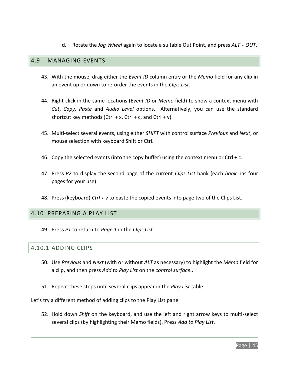 Managing events, Preparing a play list, Adding clips | NewTek 3Play 820 User Manual | Page 59 / 194