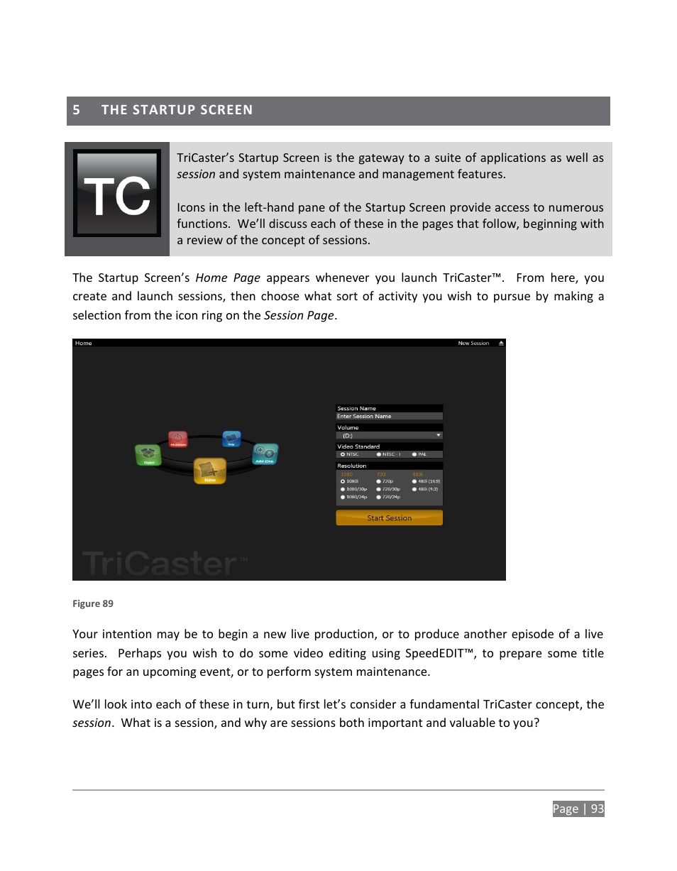 The startup screen | NewTek TriCaster 855 User Manual | Page 109 / 368