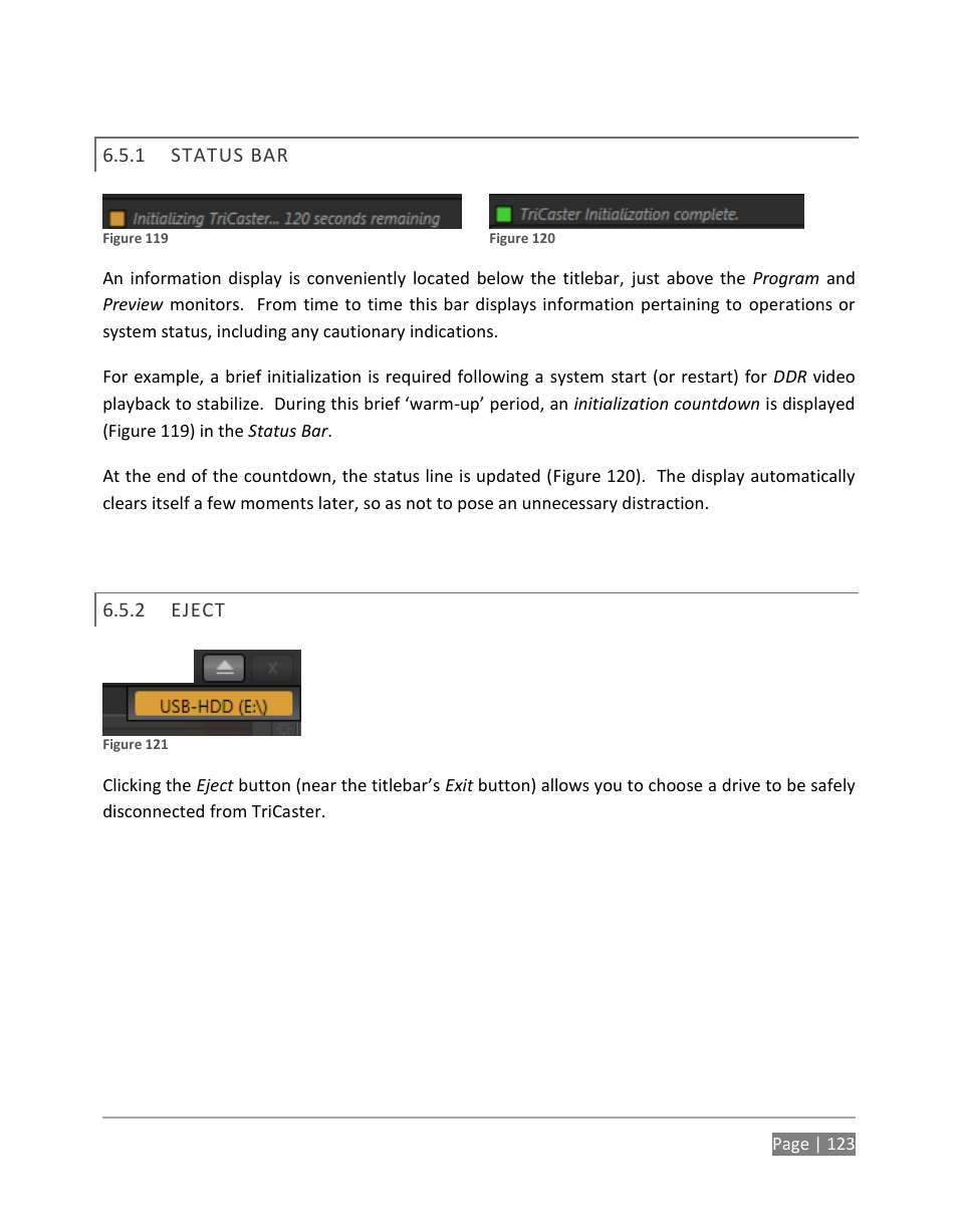 Status bar, Eject | NewTek TriCaster 855 User Manual | Page 139 / 368