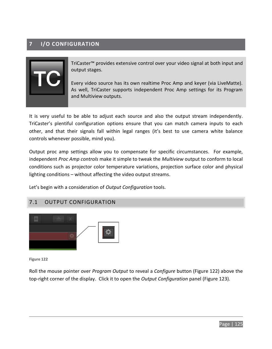 I/o configuration, Output configuration | NewTek TriCaster 855 User Manual | Page 141 / 368