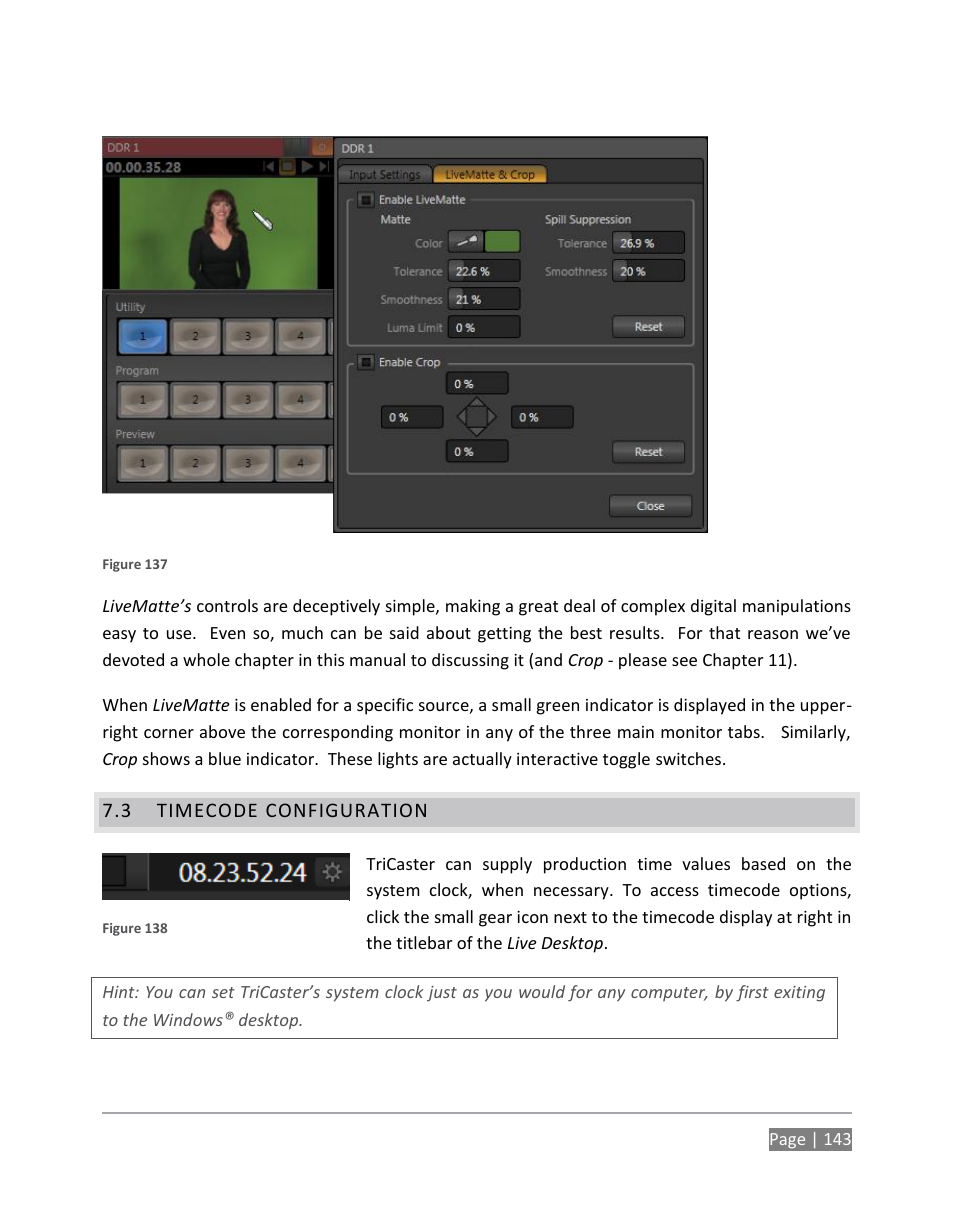 Timecode configuration, N 7.3 f | NewTek TriCaster 855 User Manual | Page 159 / 368