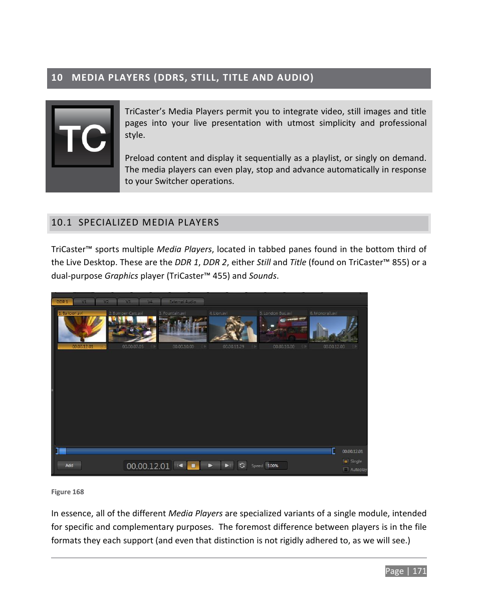 Media players (ddrs, still, title and audio), Specialized media players | NewTek TriCaster 855 User Manual | Page 187 / 368