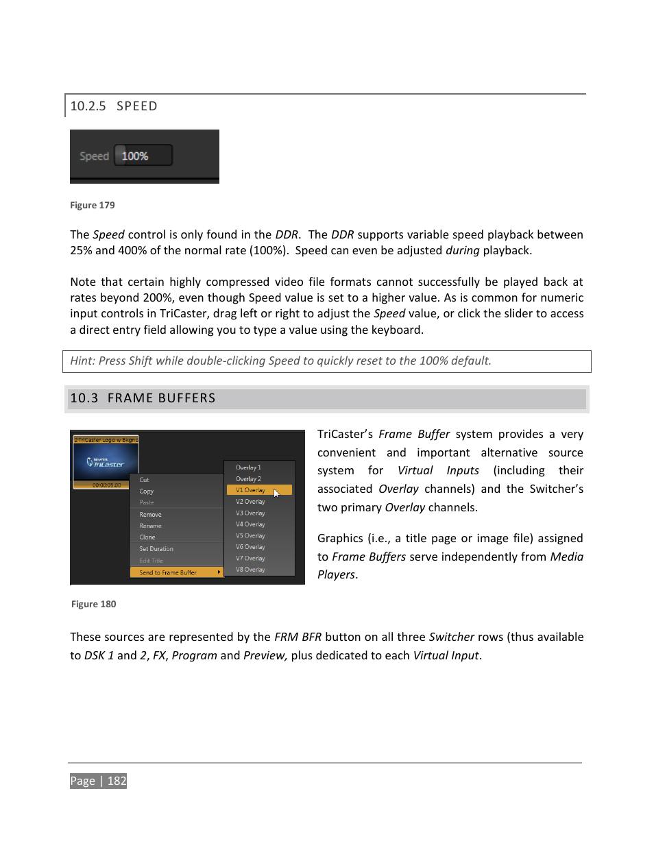 Speed, Frame buffers | NewTek TriCaster 855 User Manual | Page 198 / 368