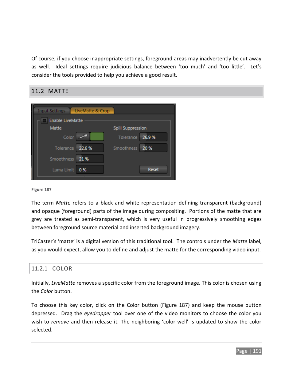 Matte, Color | NewTek TriCaster 855 User Manual | Page 207 / 368