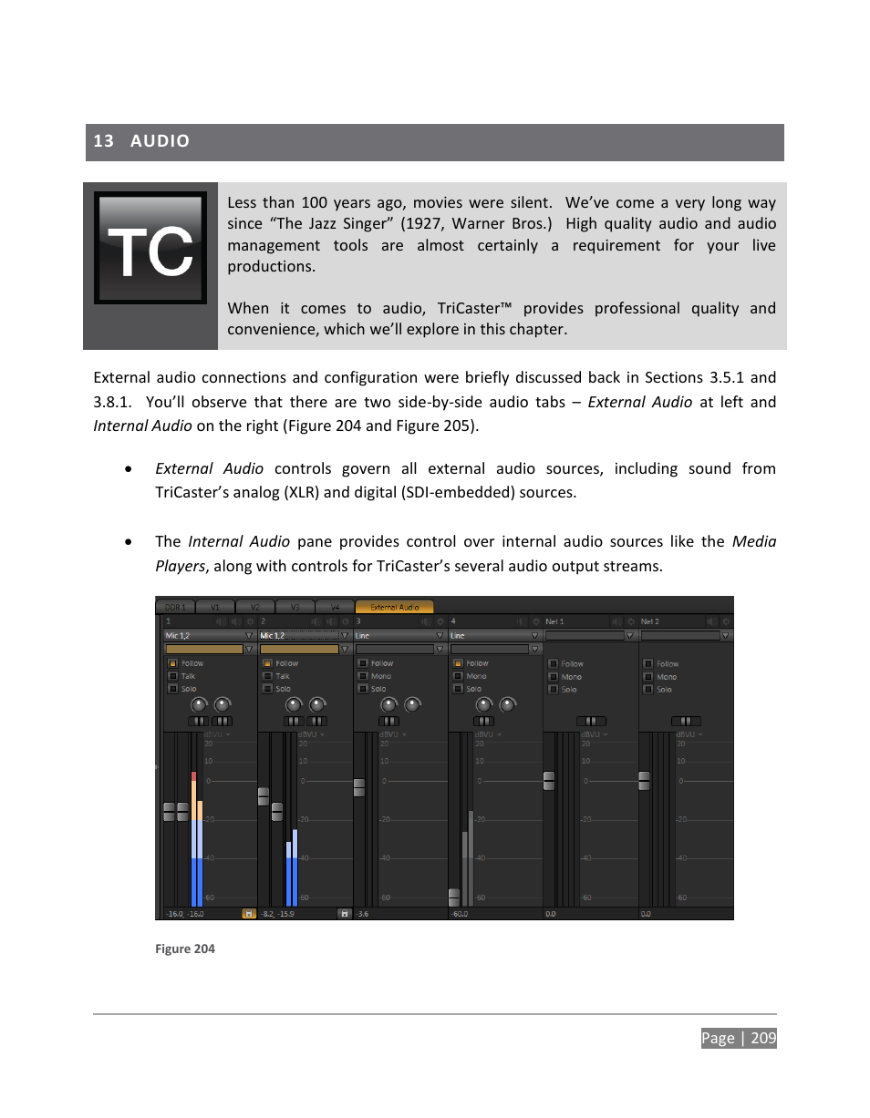 Audio | NewTek TriCaster 855 User Manual | Page 225 / 368