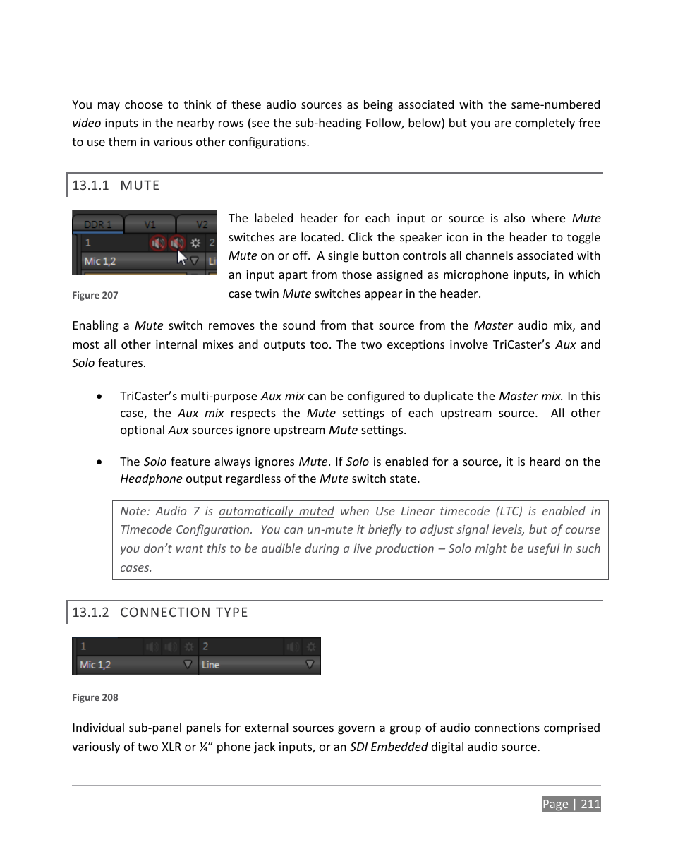 Mute, Connection type | NewTek TriCaster 855 User Manual | Page 227 / 368