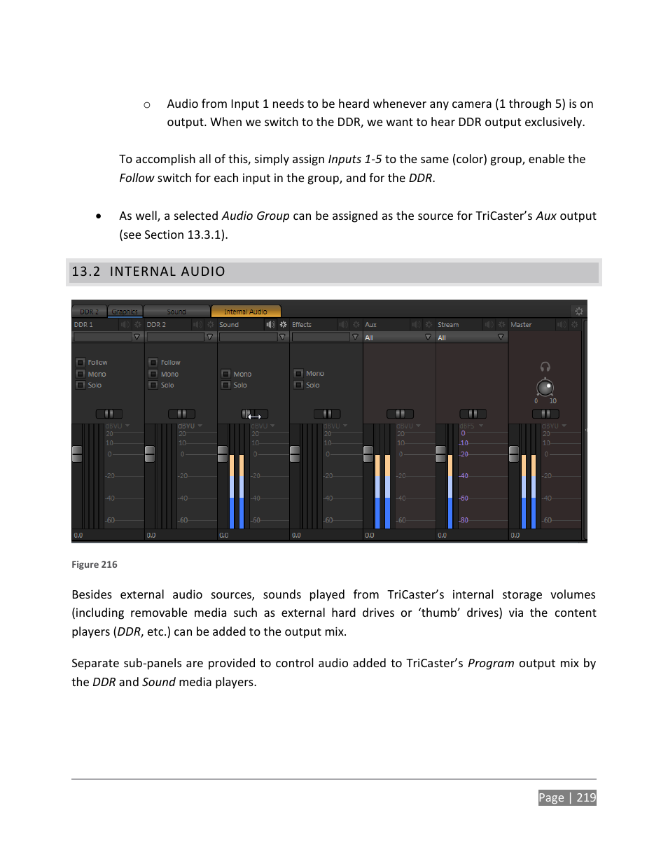 Internal audio | NewTek TriCaster 855 User Manual | Page 235 / 368