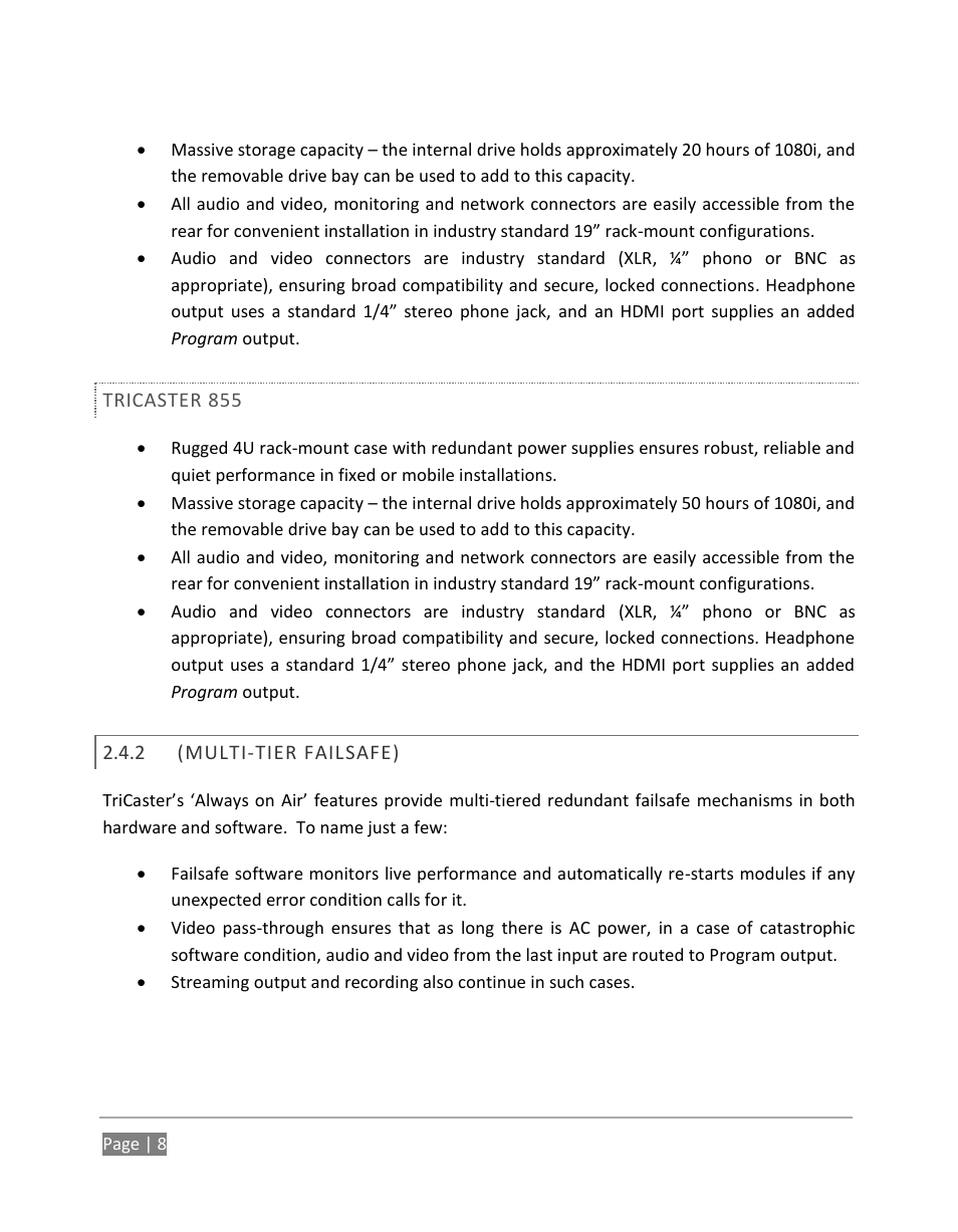 Multi-tier failsafe) | NewTek TriCaster 855 User Manual | Page 24 / 368