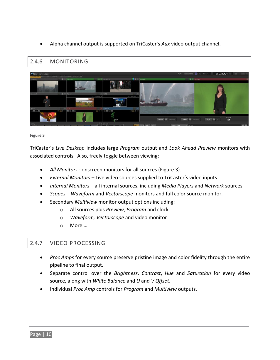 Monitoring, Video processing | NewTek TriCaster 855 User Manual | Page 26 / 368