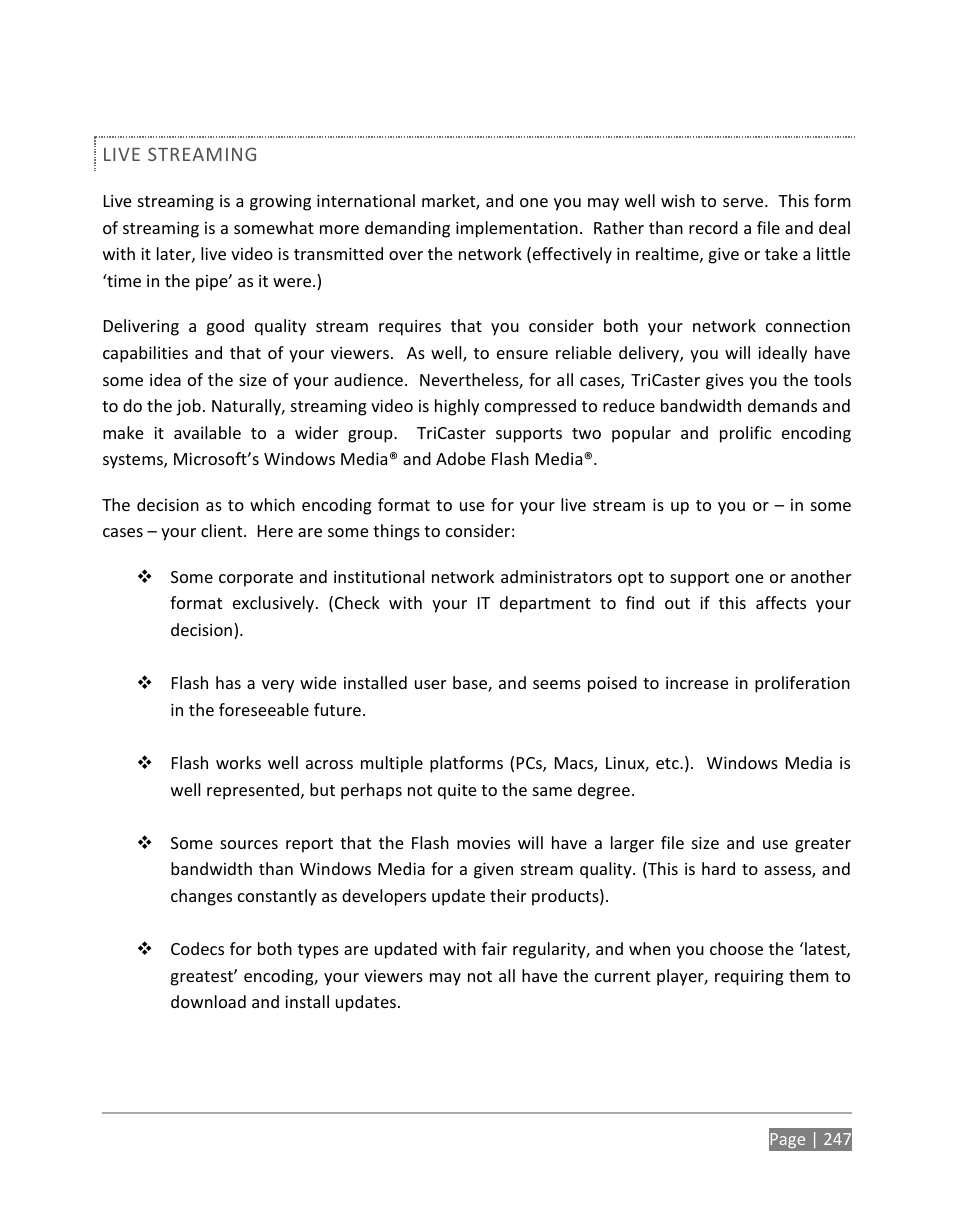 Live streaming in | NewTek TriCaster 855 User Manual | Page 263 / 368