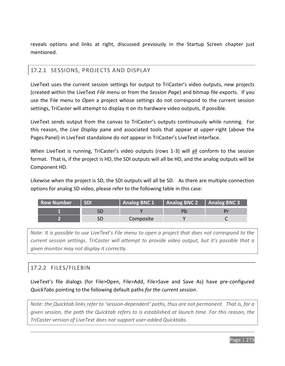 Sessions, projects and display, Files/filebin | NewTek TriCaster 855 User Manual | Page 289 / 368