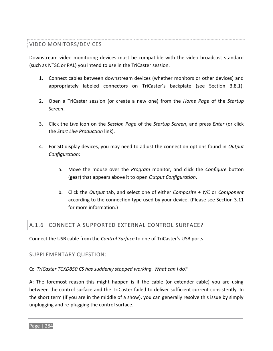 A.1.6, Connect a supported external control surface | NewTek TriCaster 855 User Manual | Page 300 / 368