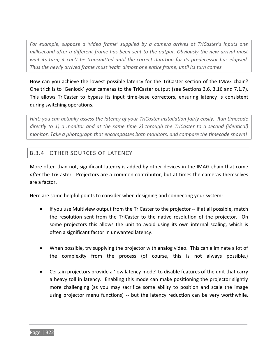 B.3.4, Other sources of latency | NewTek TriCaster 855 User Manual | Page 338 / 368