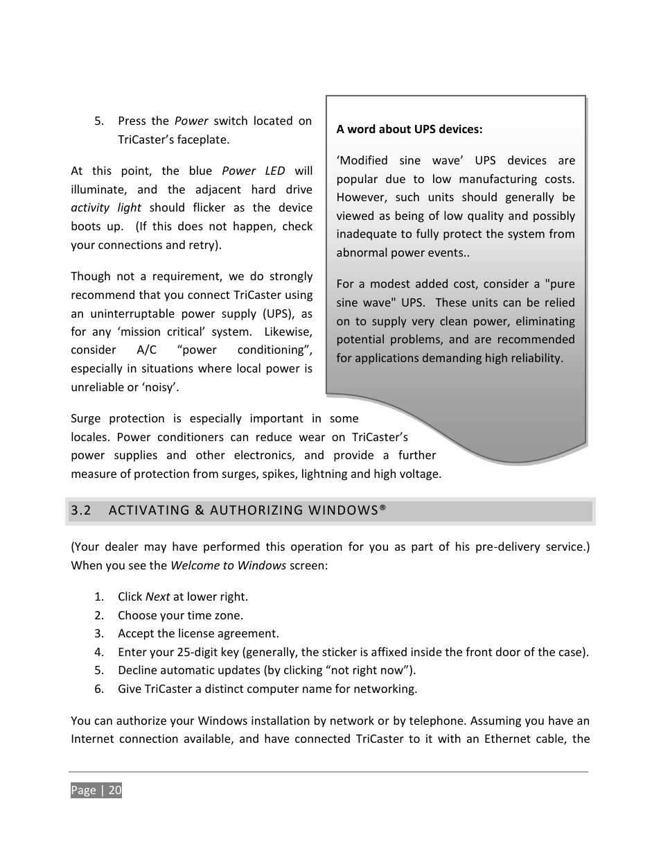 Activating & authorizing windows | NewTek TriCaster 855 User Manual | Page 36 / 368