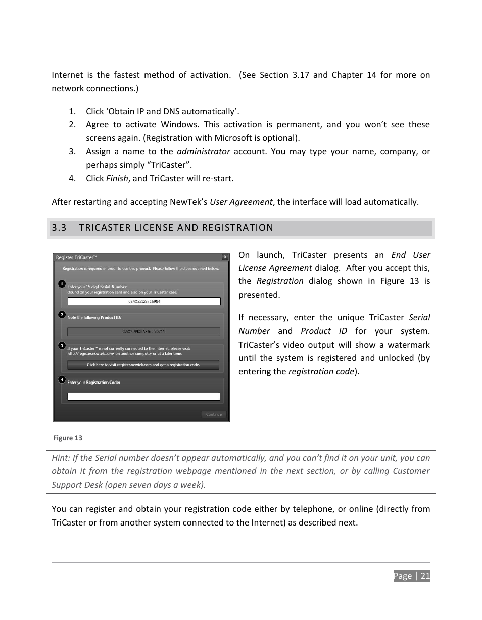 Tricaster license and registration | NewTek TriCaster 855 User Manual | Page 37 / 368