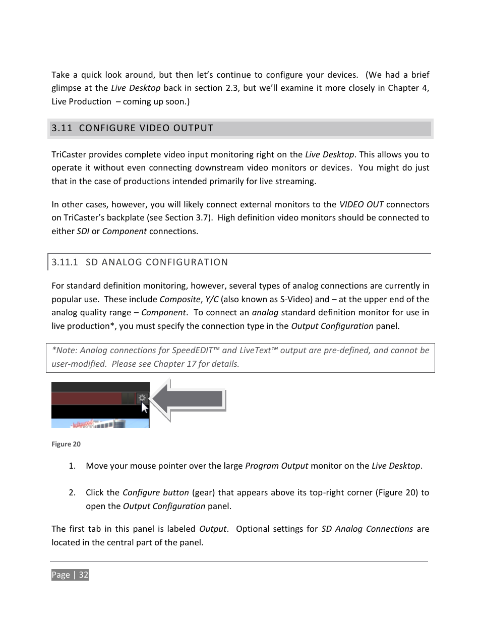 Configure video output, Sd analog configuration | NewTek TriCaster 855 User Manual | Page 48 / 368