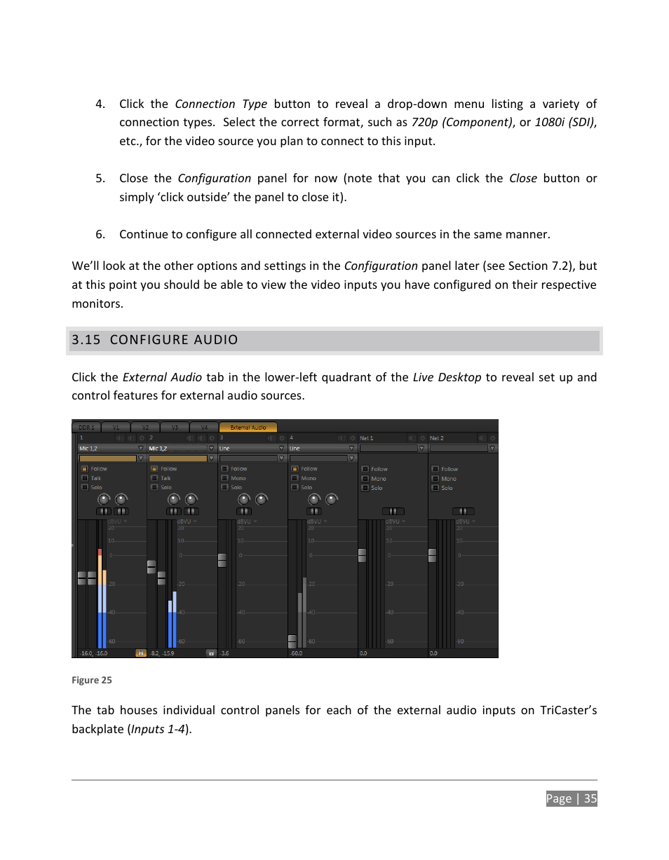 Configure audio | NewTek TriCaster 855 User Manual | Page 51 / 368