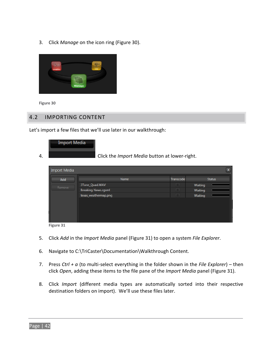 Importing content | NewTek TriCaster 855 User Manual | Page 58 / 368