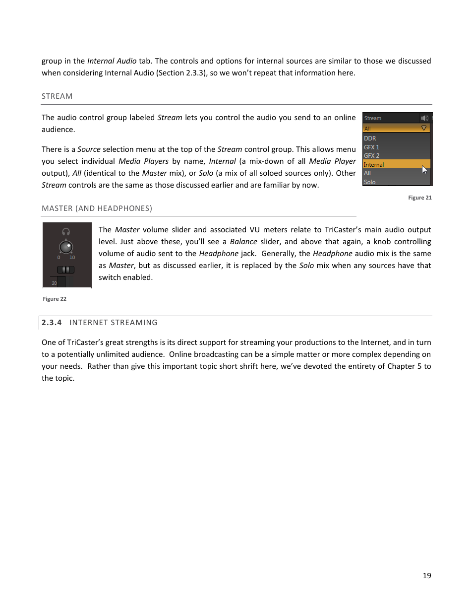 Stream, Master (and headphones), 4 internet streaming | Internet streaming | NewTek TriCaster 40 User Manual | Page 21 / 80