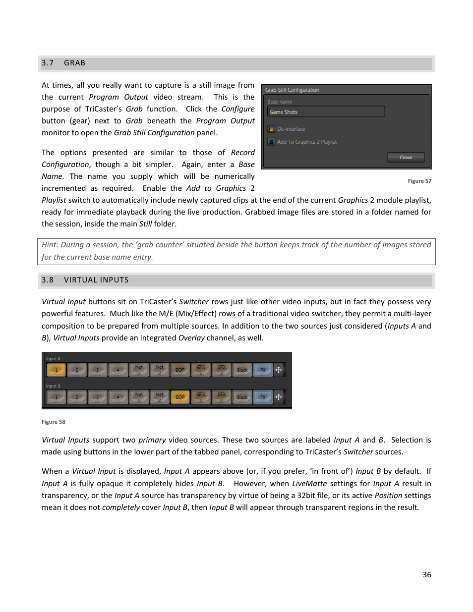 7 grab, 8 virtual inputs, Grab | Virtual inputs | NewTek TriCaster 40 User Manual | Page 38 / 80