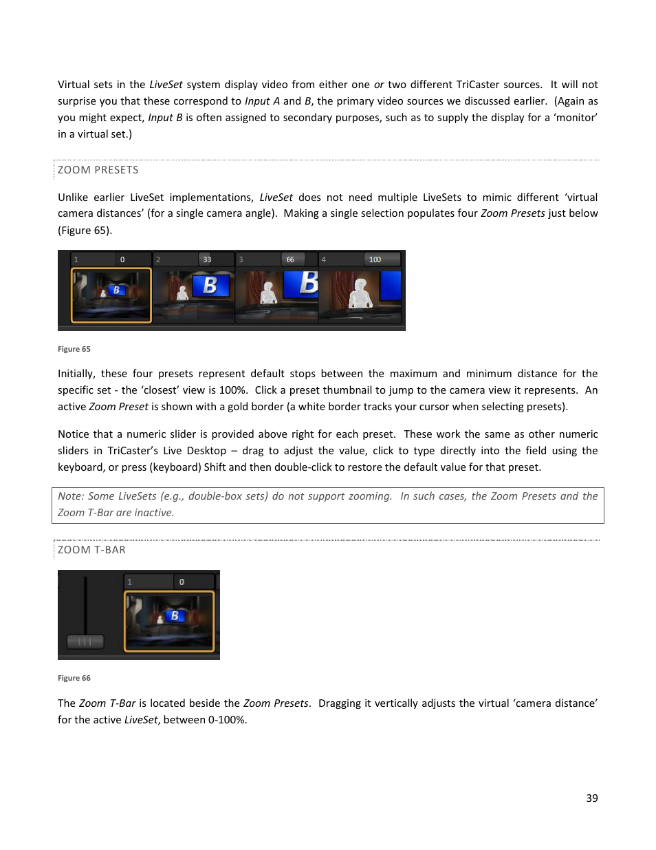 Zoom presets, Zoom t-bar | NewTek TriCaster 40 User Manual | Page 41 / 80