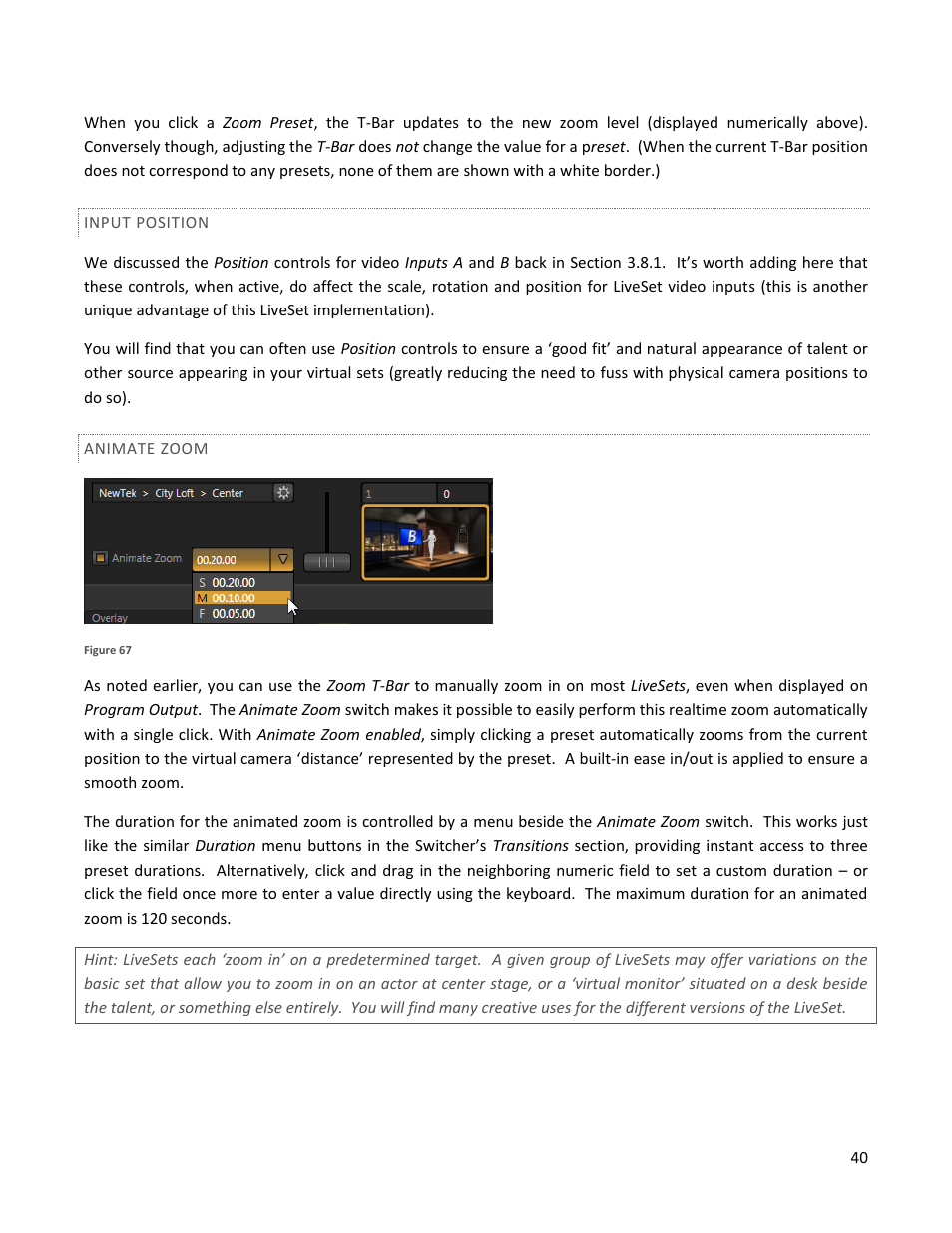 Input position, Animate zoom | NewTek TriCaster 40 User Manual | Page 42 / 80