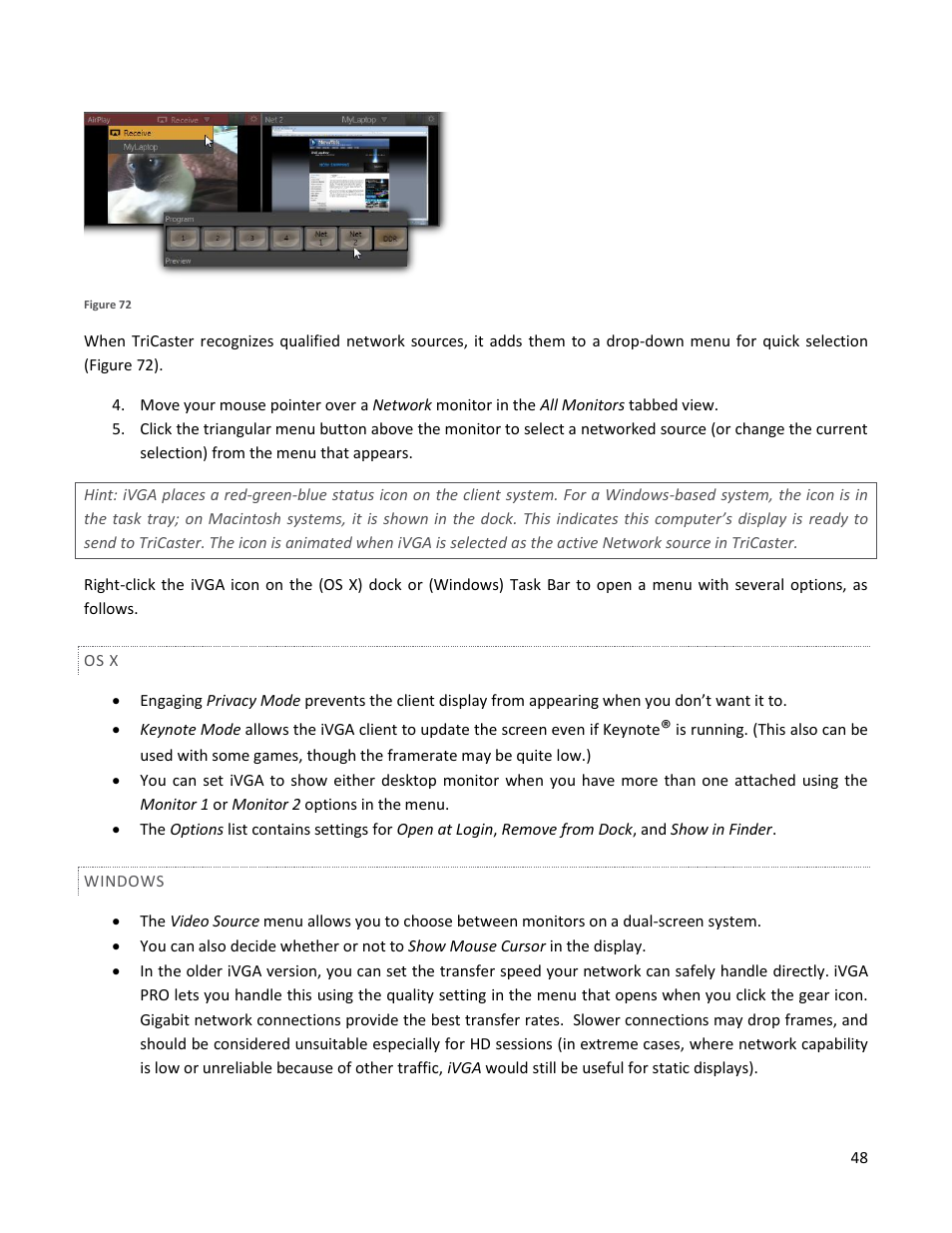 Os x, Windows | NewTek TriCaster 40 User Manual | Page 50 / 80