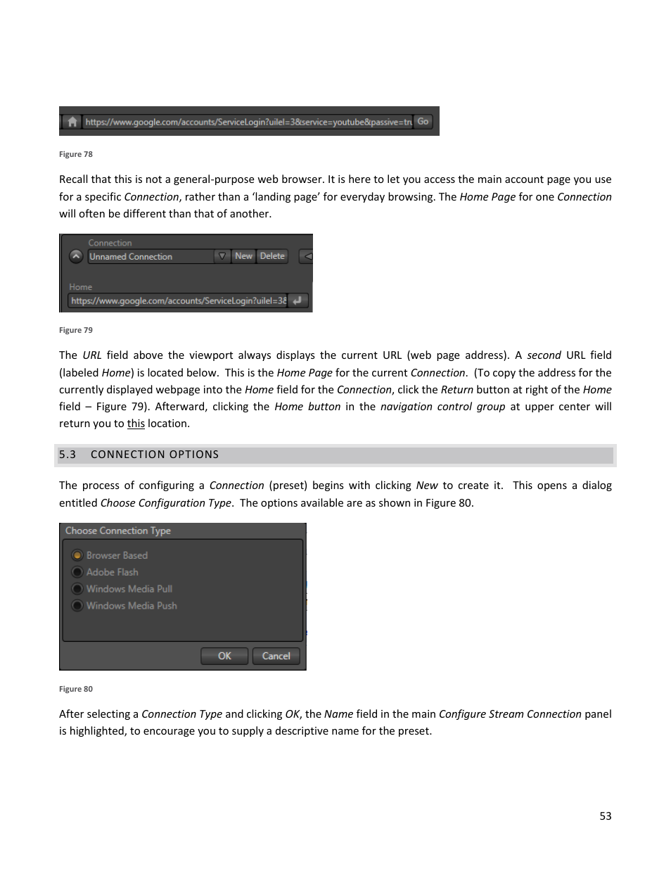 3 connection options, Connection options | NewTek TriCaster 40 User Manual | Page 55 / 80