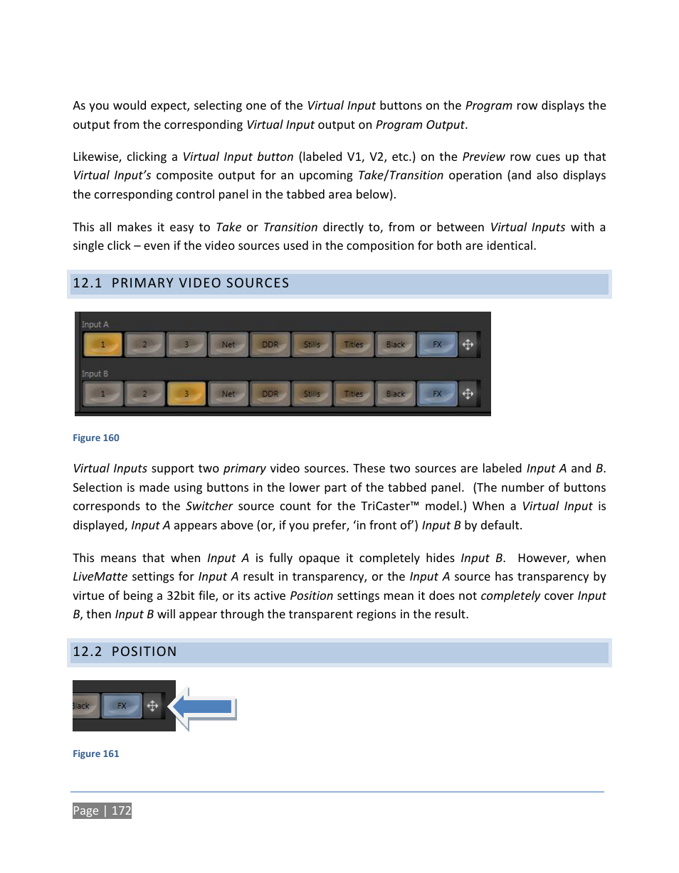 1 primary video sources, 2 position, Primary video sources | Position | NewTek TriCaster 300 User Manual | Page 188 / 328