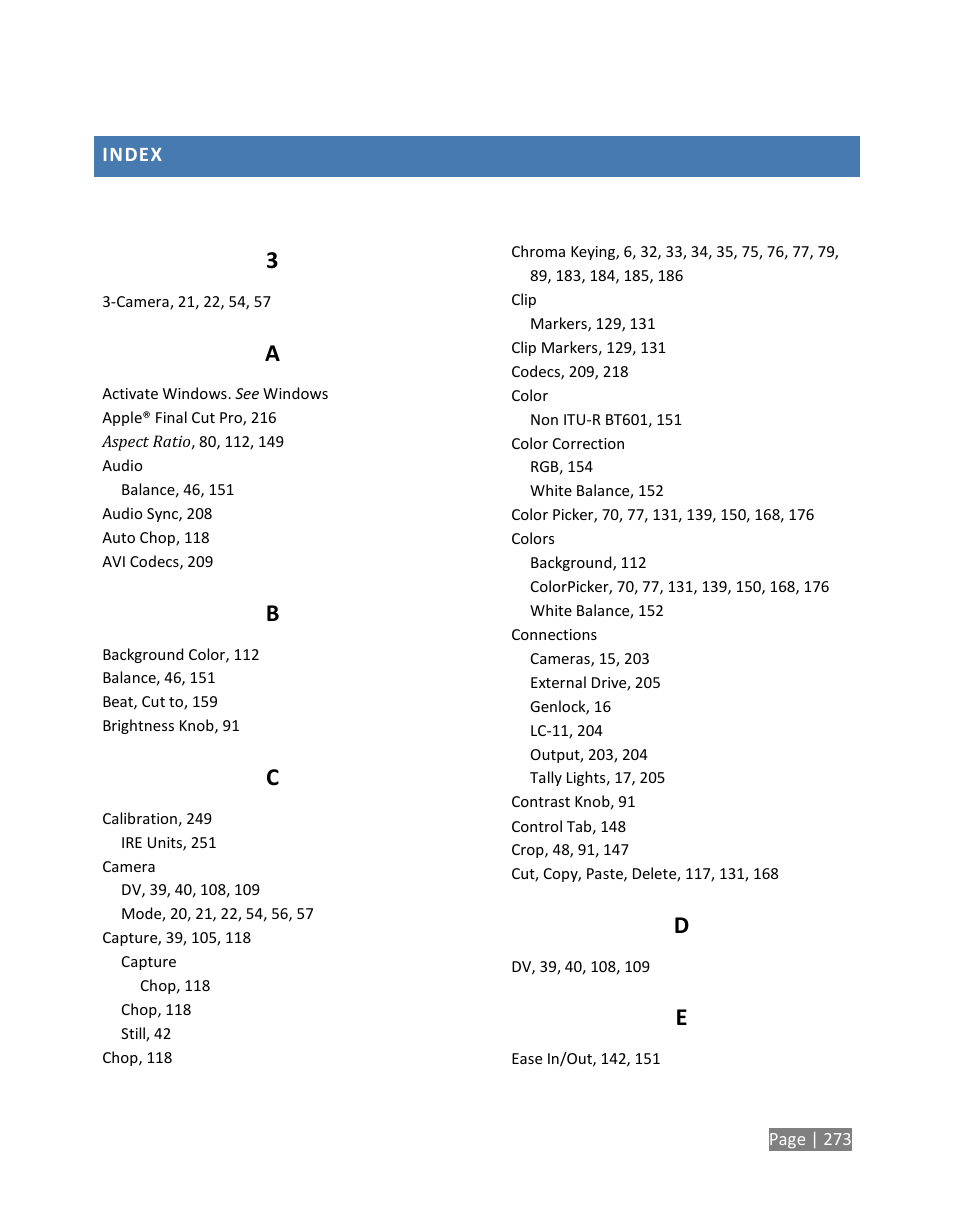 Index | NewTek TriCaster Studio User Manual | Page 293 / 298
