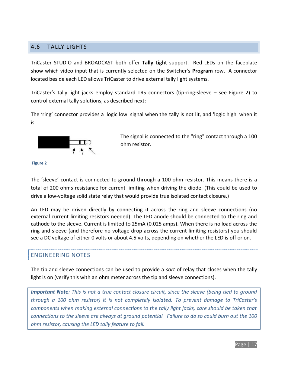Tally lights | NewTek TriCaster Studio User Manual | Page 37 / 298