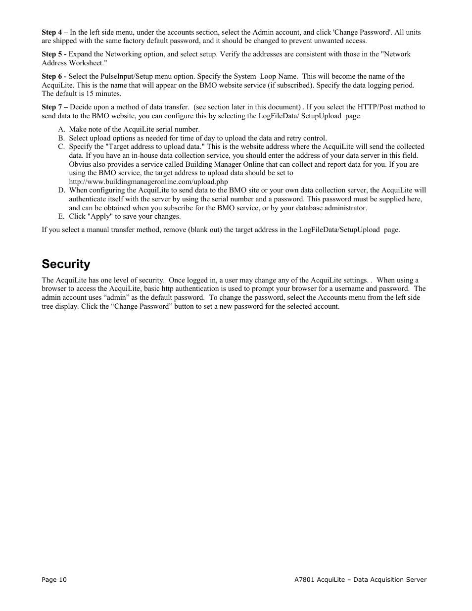 Security | Obvius A7801 User Manual | Page 10 / 27