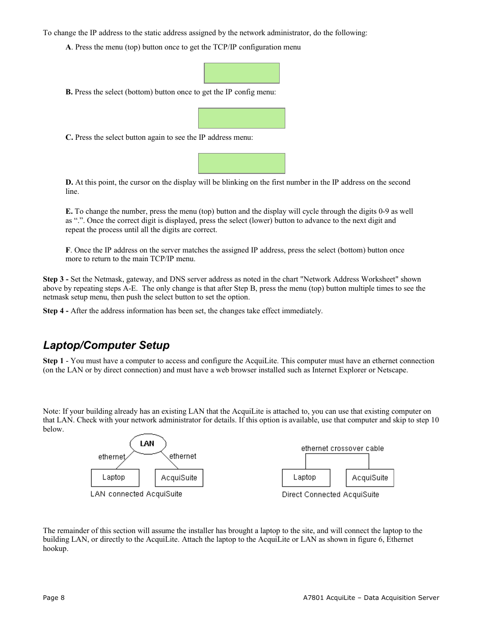 Laptop/computer setup | Obvius A7801 User Manual | Page 8 / 27
