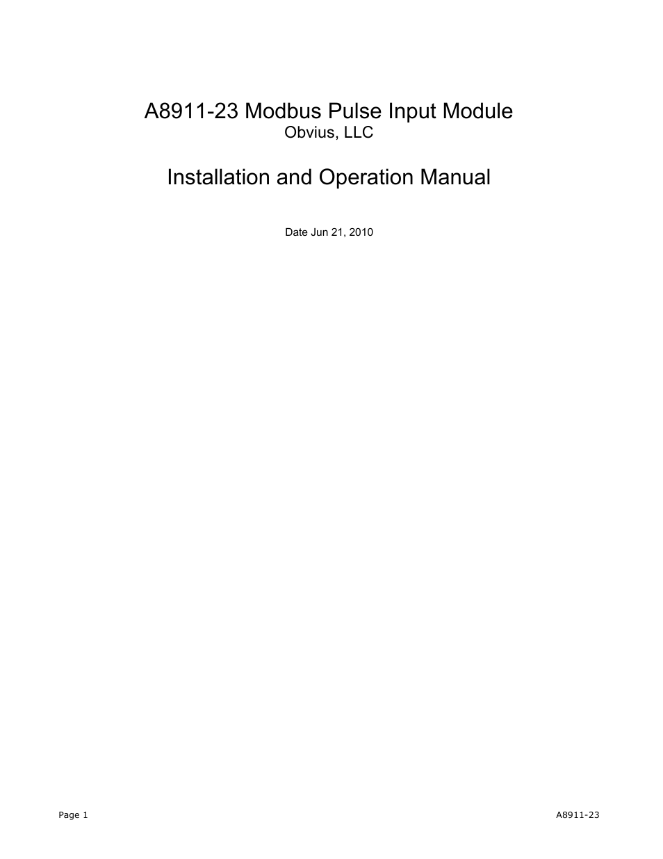 Obvius A8911-23 User Manual | 10 pages