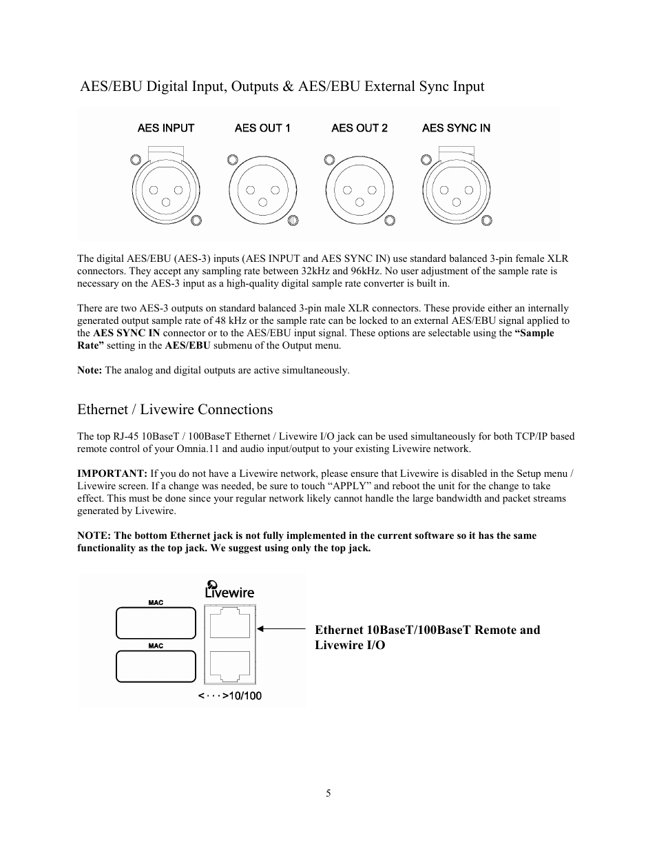 Ethernet / livewire connections | Omnia Audio Omnia.11 User Manual | Page 21 / 102