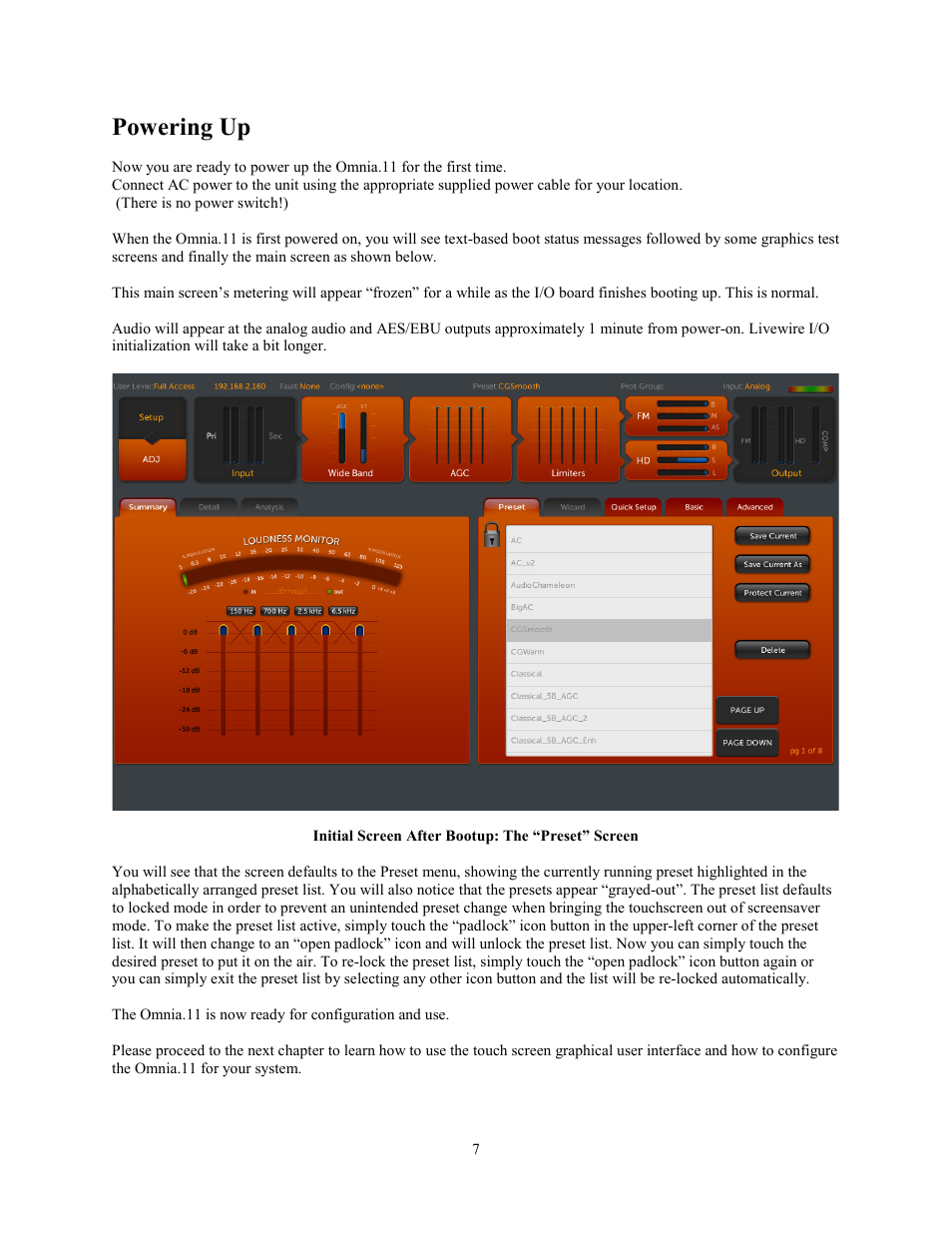 Powering up | Omnia Audio Omnia.11 User Manual | Page 23 / 102