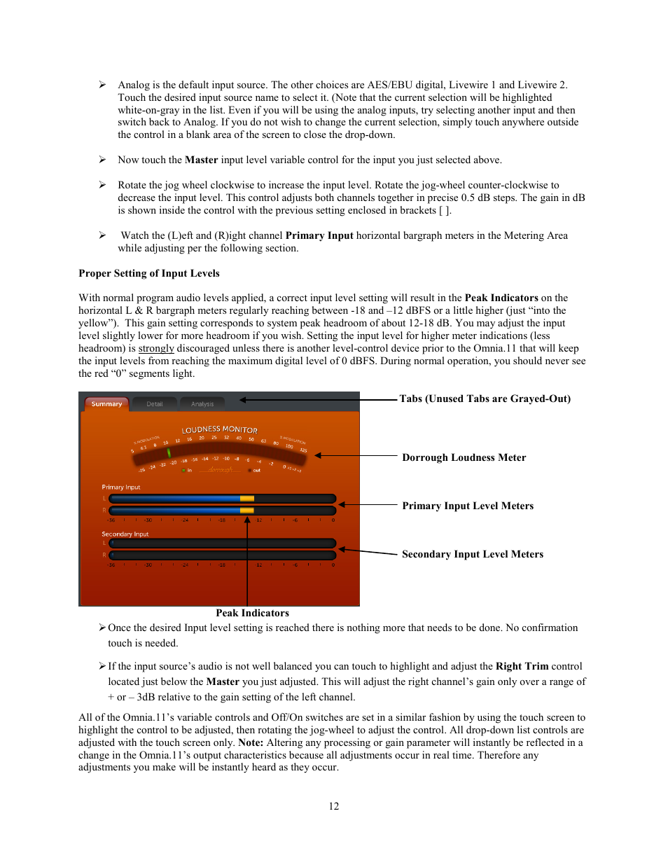 Proper setting of input levels | Omnia Audio Omnia.11 User Manual | Page 28 / 102