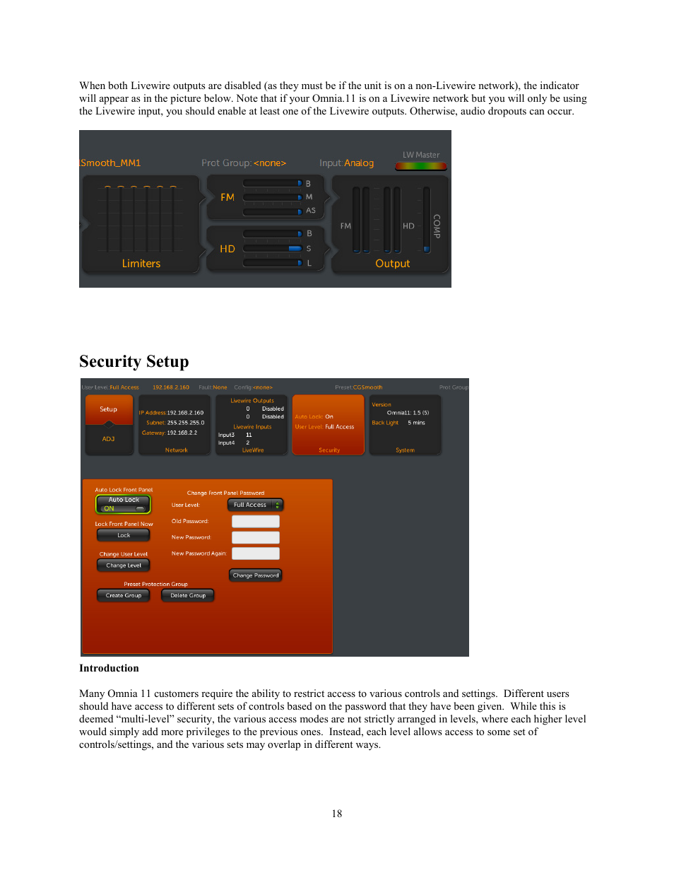 Security setup, Introduction | Omnia Audio Omnia.11 User Manual | Page 34 / 102