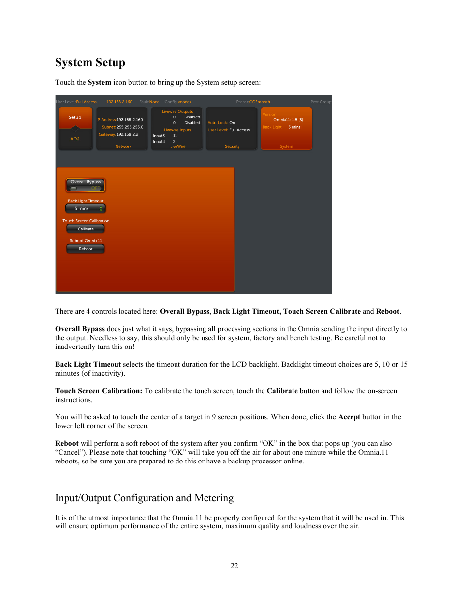 System setup, Input/output configuration and metering | Omnia Audio Omnia.11 User Manual | Page 38 / 102